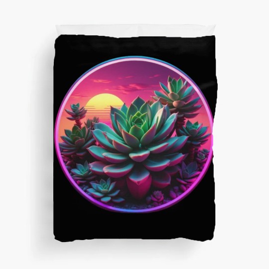 Synthwave Succulent Art Duvet Covers