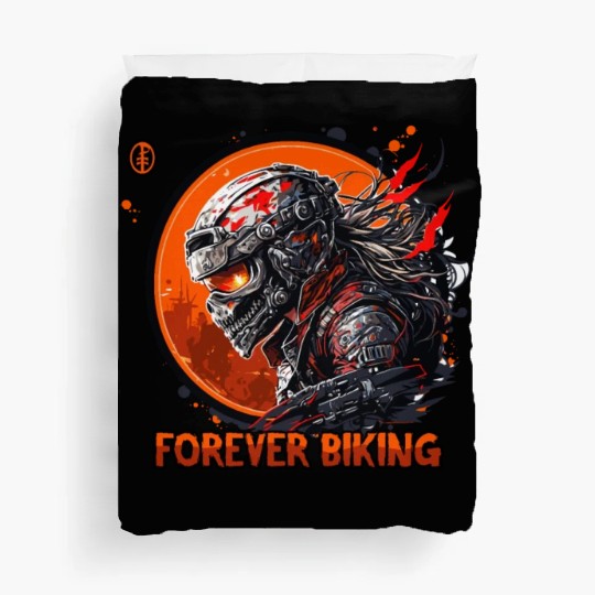 Forever Biking: Skull Emblem Motorcycling Duvet Covers