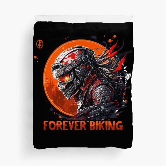 Forever Biking: Skull Emblem Motorcycling Duvet Covers