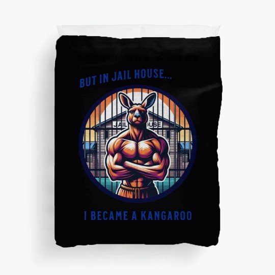 Kangaroo breaks out of jail funny vector graphic Duvet Covers