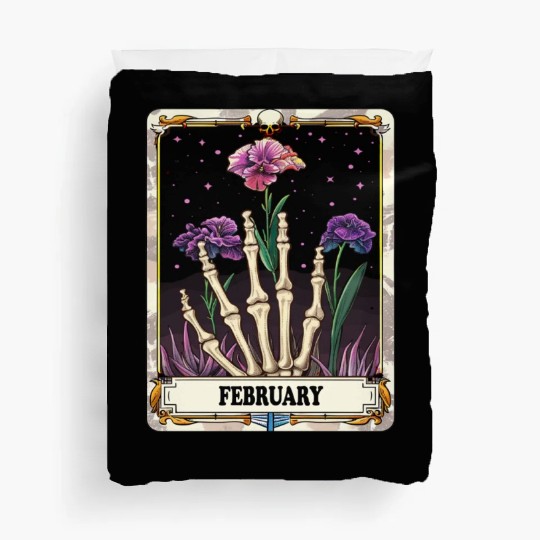 February Gothic Tarot Card - Violet Flower & Skele Duvet Covers