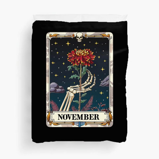 November Gothic Tarot Card - Chrysanthemum Flower Duvet Covers