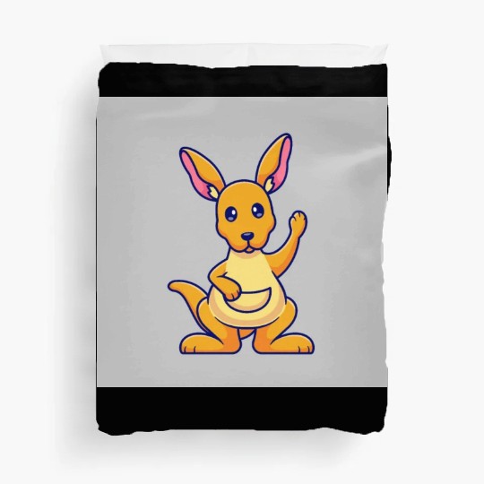 Cute Kangaroo Waving Hand: Cartoon Vector Icon Ill Duvet Covers