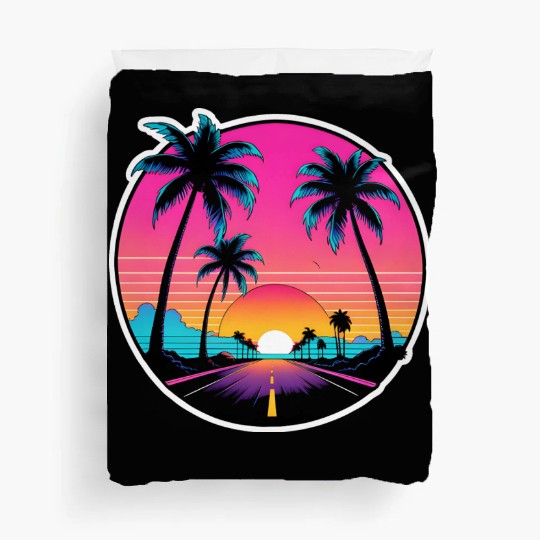 Beach road sunset driving on a lonely road. Duvet Covers