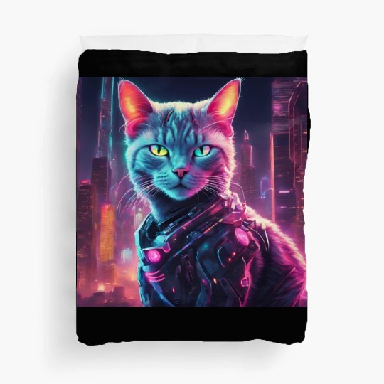 Cyberpunk Neon Cat Duvet Covers