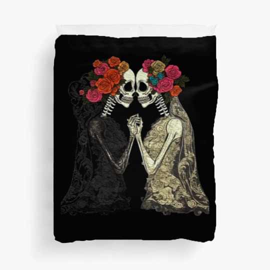 Lesbian Couple Skeletons Kissing LGBTQ Pride Duvet Covers