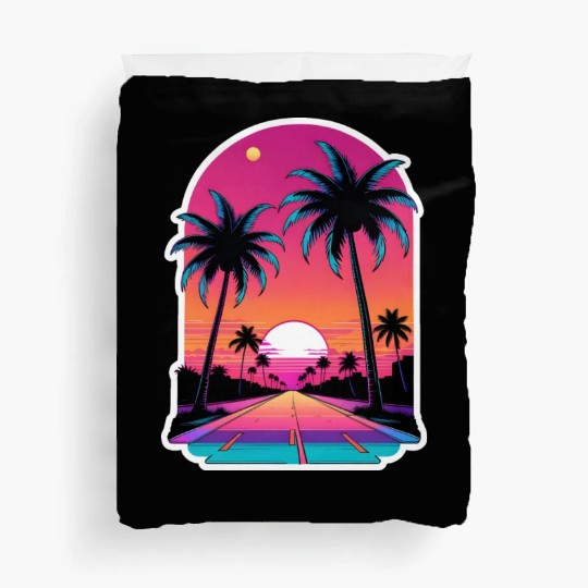 Miami Road into the Sunset 80s Synthwave Retro Duvet Covers