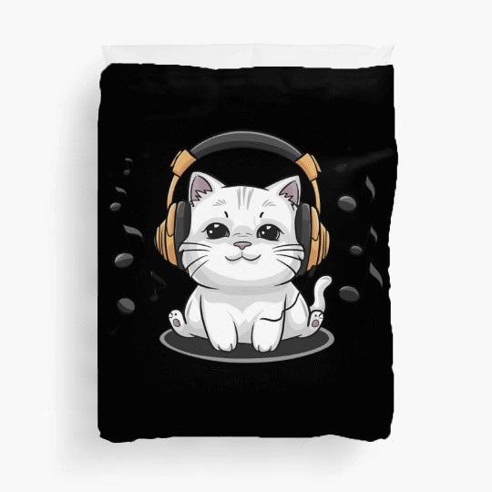 Cute Cat I Can't Hear You I'm Listening To Rap Duvet Covers