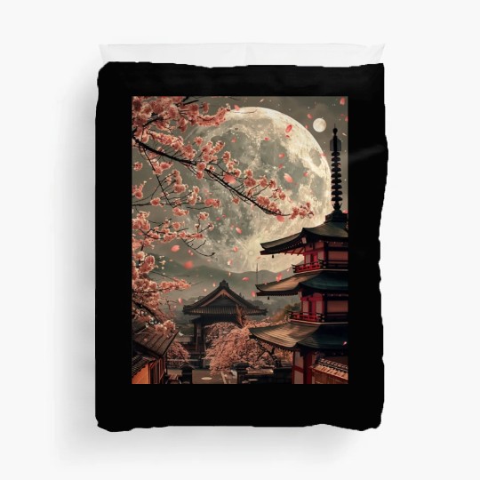 Full Moon in Tokyo Japan Sakura Duvet Covers