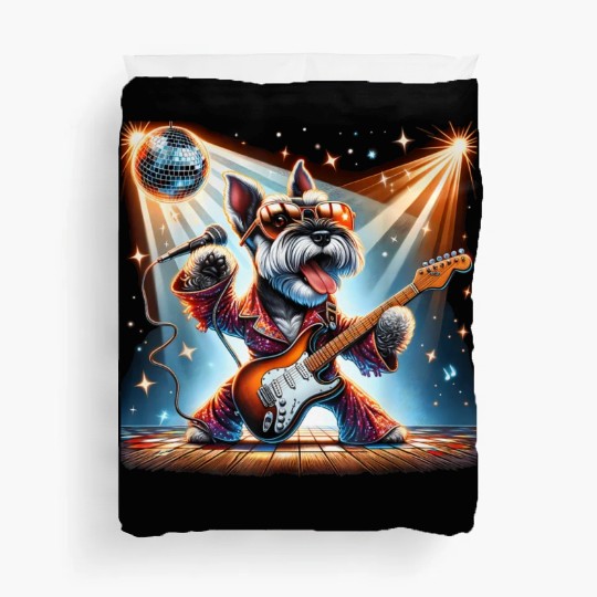 Disco Guitar Schnauzer dog Duvet Covers