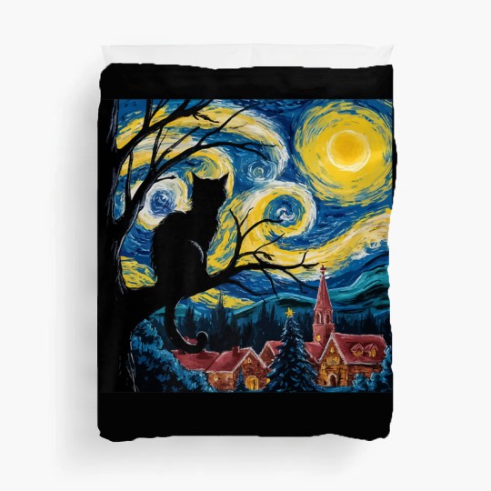 Starry Night Cat Art Premium Duvet Covers