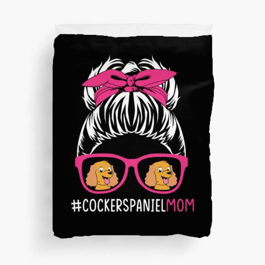 Cute Cocker Spaniel Mom Messy Bun Hair Dog Mom Duvet Covers