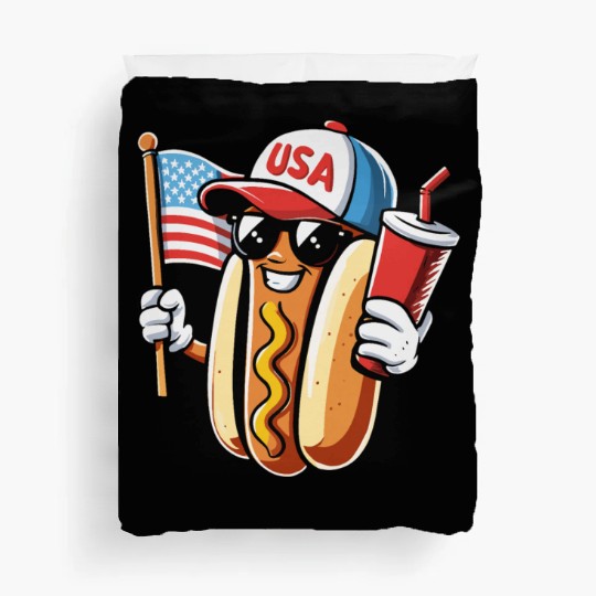 4th July Hot Dog USA Patriotic Character Fun Duvet Covers