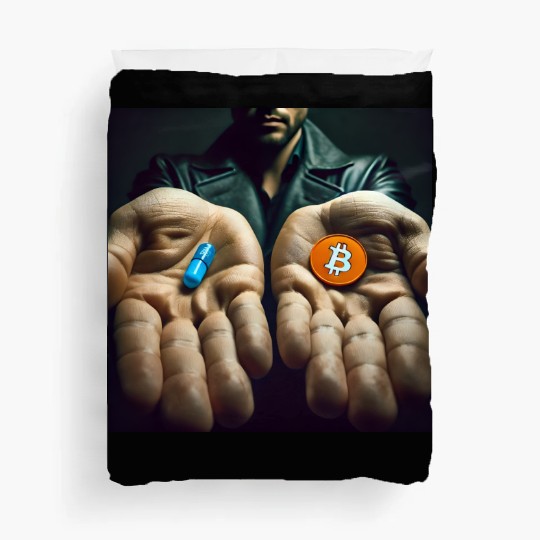 Bitcoin BTC Cryptocurrency Orange Pill Blue Pill Duvet Covers