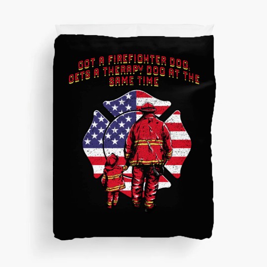 Gets a Firefighter Dog Therapy Dog Fire Department Duvet Covers