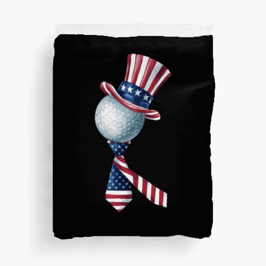 Patriotic Golf Ball with USA Flag Hat and Bow Tie Duvet Covers