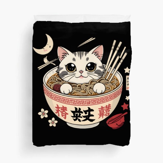 Kawaii Ramen Cat Japanese Noodles for Otaku Lovers Duvet Covers