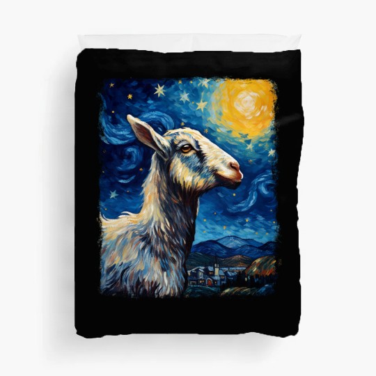 Goat Farm Animal Farmer Starry Night Painting Duvet Covers