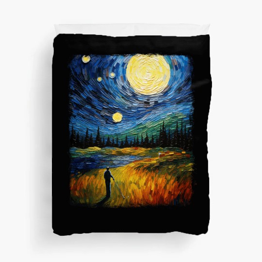 Golf Player Golfer Golfing Starry Night Painting Duvet Covers