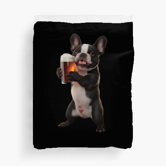 Frenchie Drinking Beer Realistic Duvet Covers