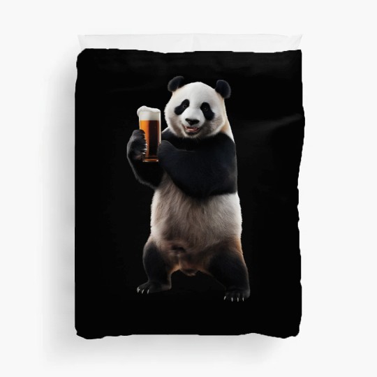 Panda Drinking Beer Realistic Duvet Covers