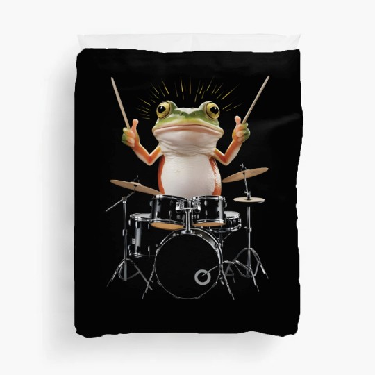 Frog Playing Drums Realistic Duvet Covers