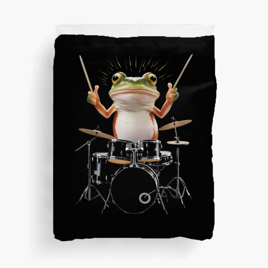 Frog Playing Drums Realistic Duvet Covers
