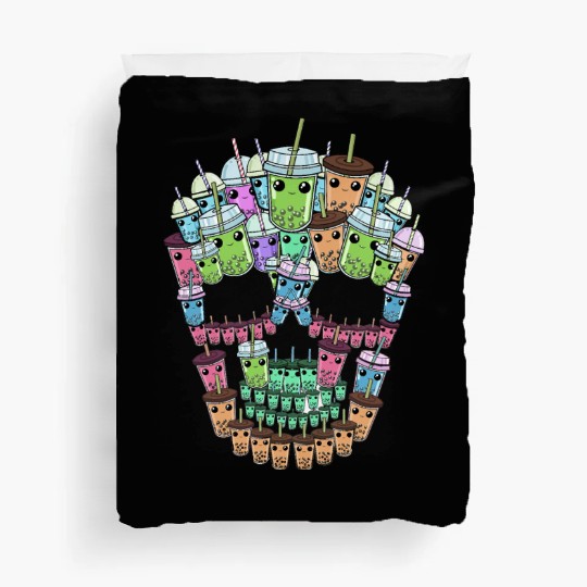 Bubble Tea Skull Duvet Covers Men Boba Tea