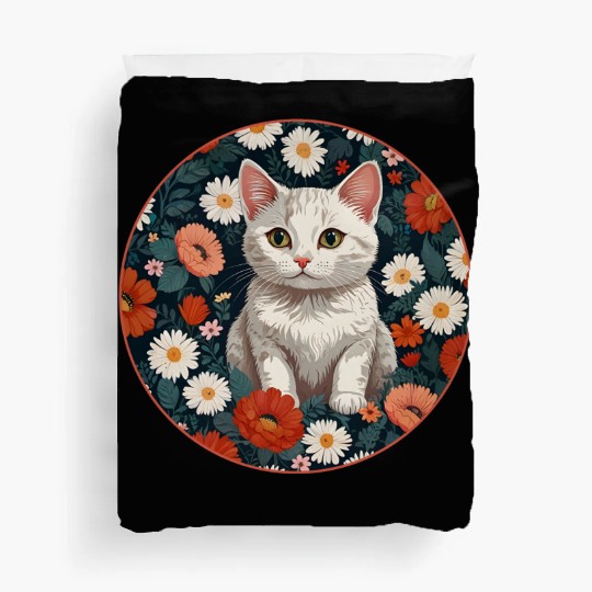 Paws and Petals: Floral Feline Fantasy Duvet Covers