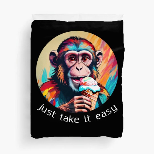 Monkey eating ice cream with a big smile Duvet Covers