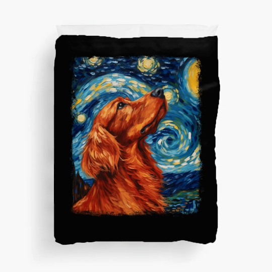 Irish Setter Dog Starry Night Painting Duvet Covers