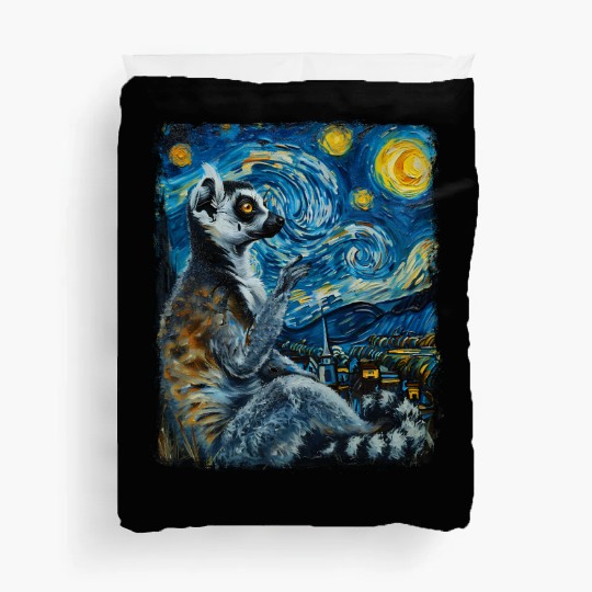 Lemur Ring Tailed Starry Night Painting Duvet Covers