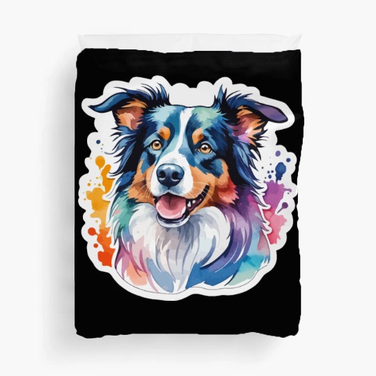 Border Collie Watercolor Duvet Covers