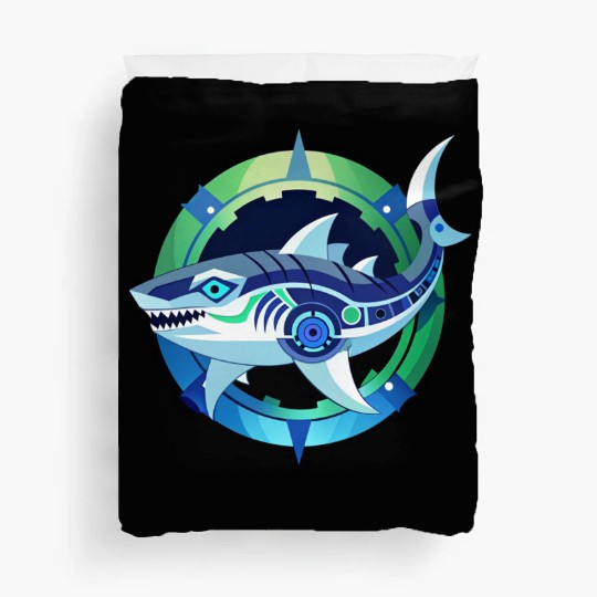 Shark, combines organic and mechanical aesthetics. Duvet Covers