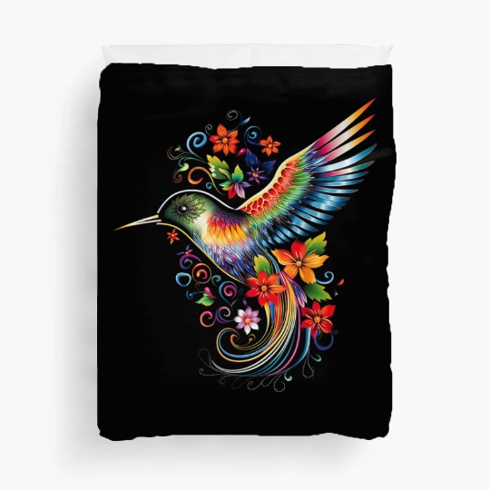 Hummingbird Flowers Colorful Hummindgbird Duvet Covers