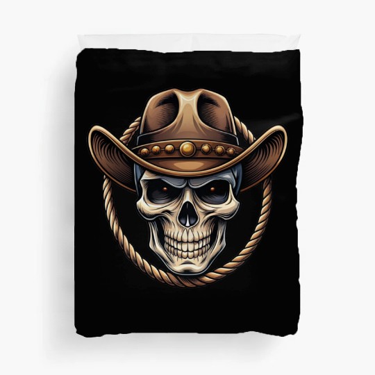 Illustration of a minimalist style cowboy skull Duvet Covers