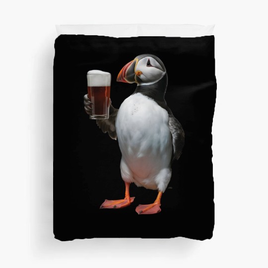 Atlantic Puffin Drinking Beer Realistic Duvet Covers