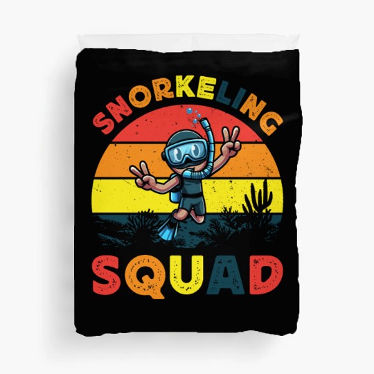 snorkeling squad diver ocean snorkeling sunset sea Duvet Covers