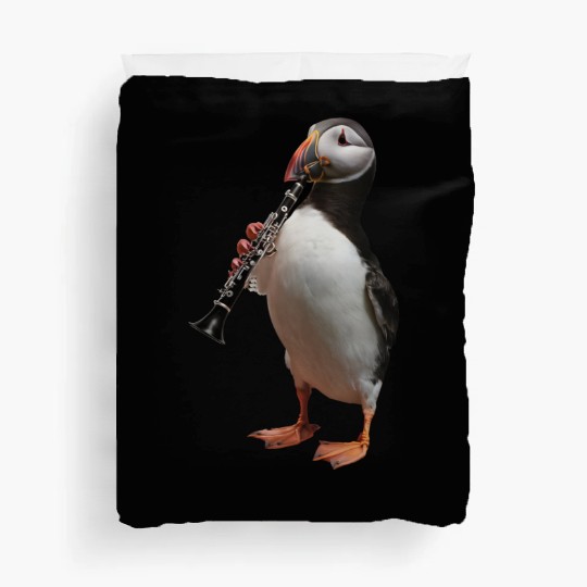 Atlantic Puffin Playing Clarinet Realistic Duvet Covers