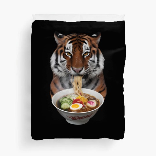 Tiger Eating Ramen Realistic Duvet Covers