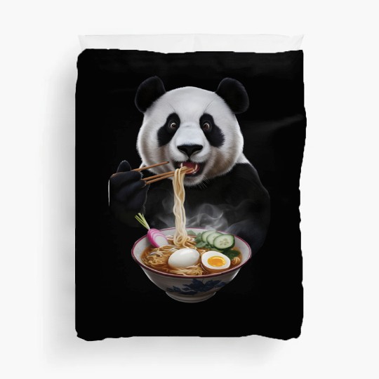 Panda Eating Ramen Realistic Duvet Covers