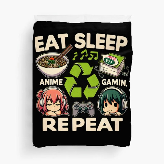 Cute Anime Eat Sleep Anime Repeat Manga Duvet Covers
