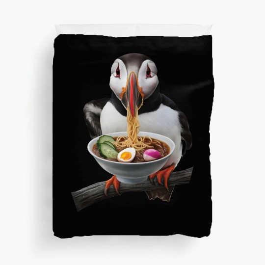 Atlantic Puffin Eating Ramen Realistic Duvet Covers