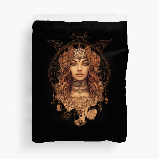 Mystical Ink Drawing of the Zodiac Libra Sign Duvet Covers