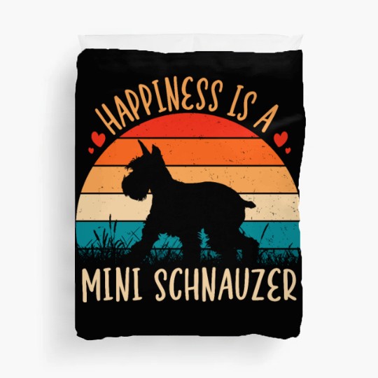 Happiness Is A Mini Schnauzer Retro Vintage Duvet Covers
