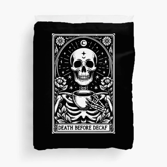Death Before Decaf Tarot Card Duvet Covers