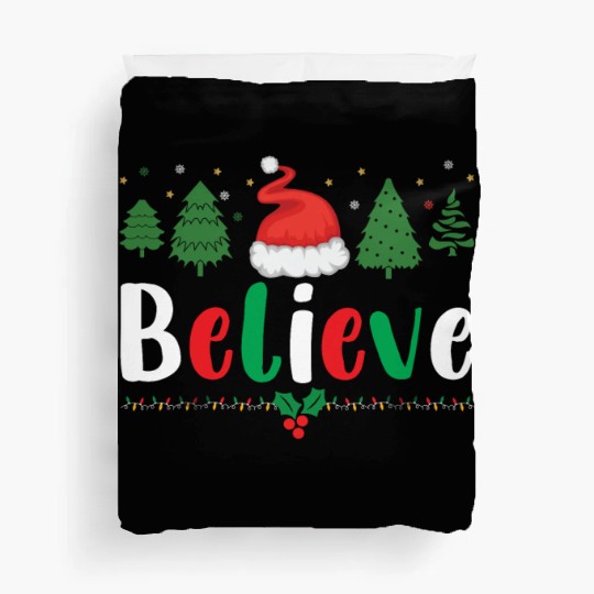 Merry Christmas Believe Santa Claus Hat Xmas Tree Duvet Covers