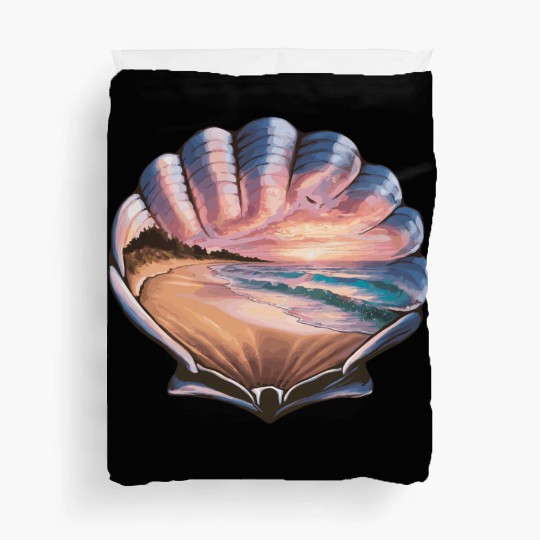 Seashell Beach Scene Serene Ocean Landscape Duvet Covers