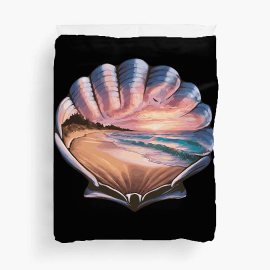 Seashell Beach Scene Serene Ocean Landscape Duvet Covers