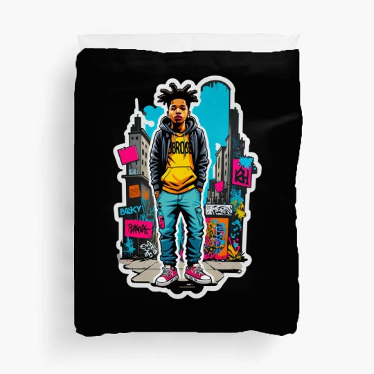 Urban Graffiti Portrait of Youth Duvet Covers